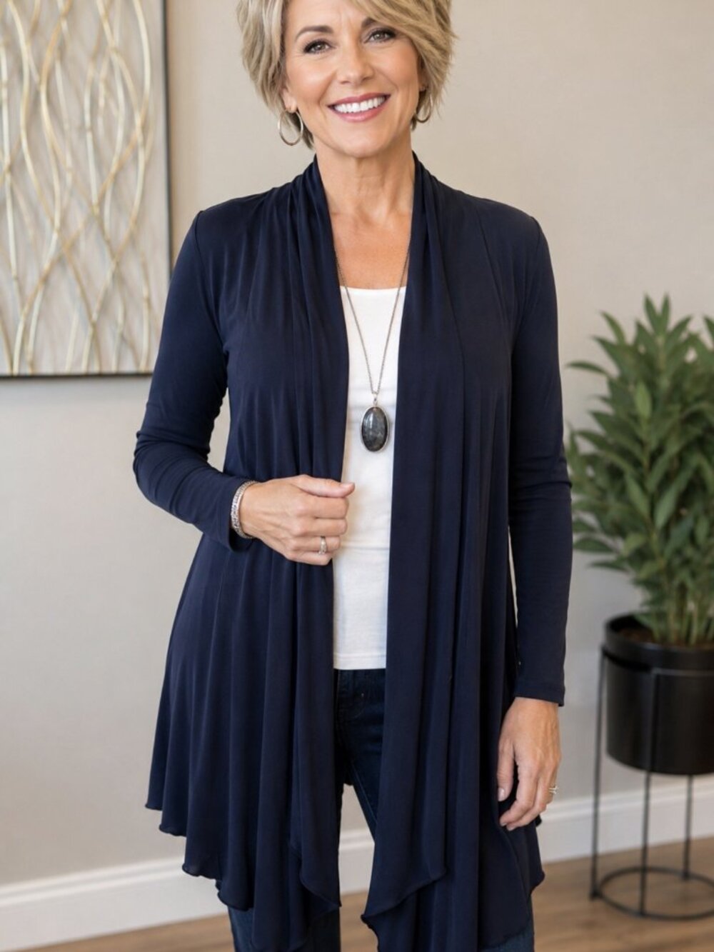 CAbi Open Front Waterfall Duster Cardigan